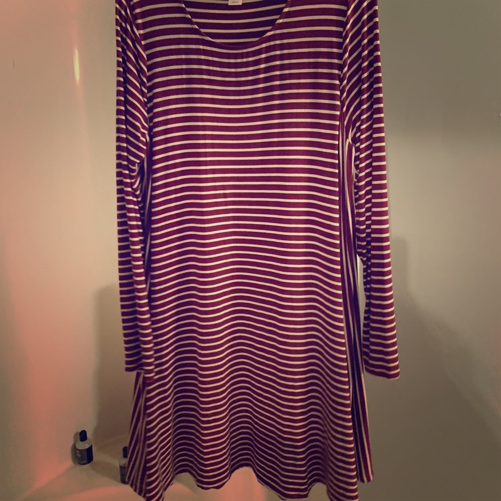 Women’s Burgundy + White Striped Swing Dress